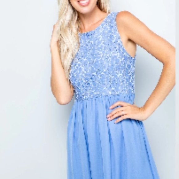 Francesca's Blue Floral Dress - SZ. L - Picture 5 of 15